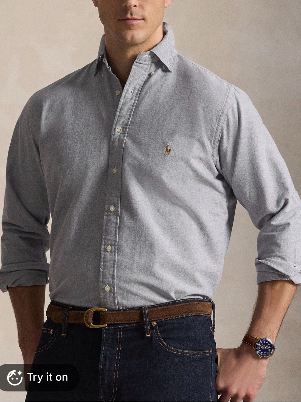 Ralph Lauren Light Gray Button-Down Oxford Shirt